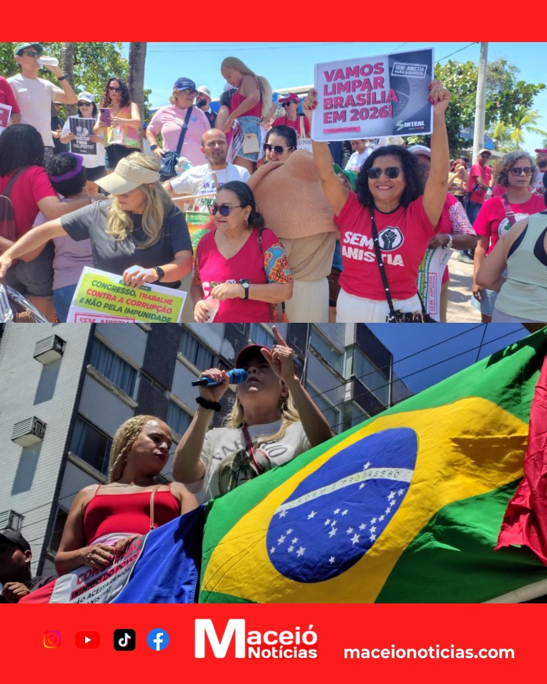 Protesto na orla de Maceió rejeita anistia e cobra responsabilidade do Congresso