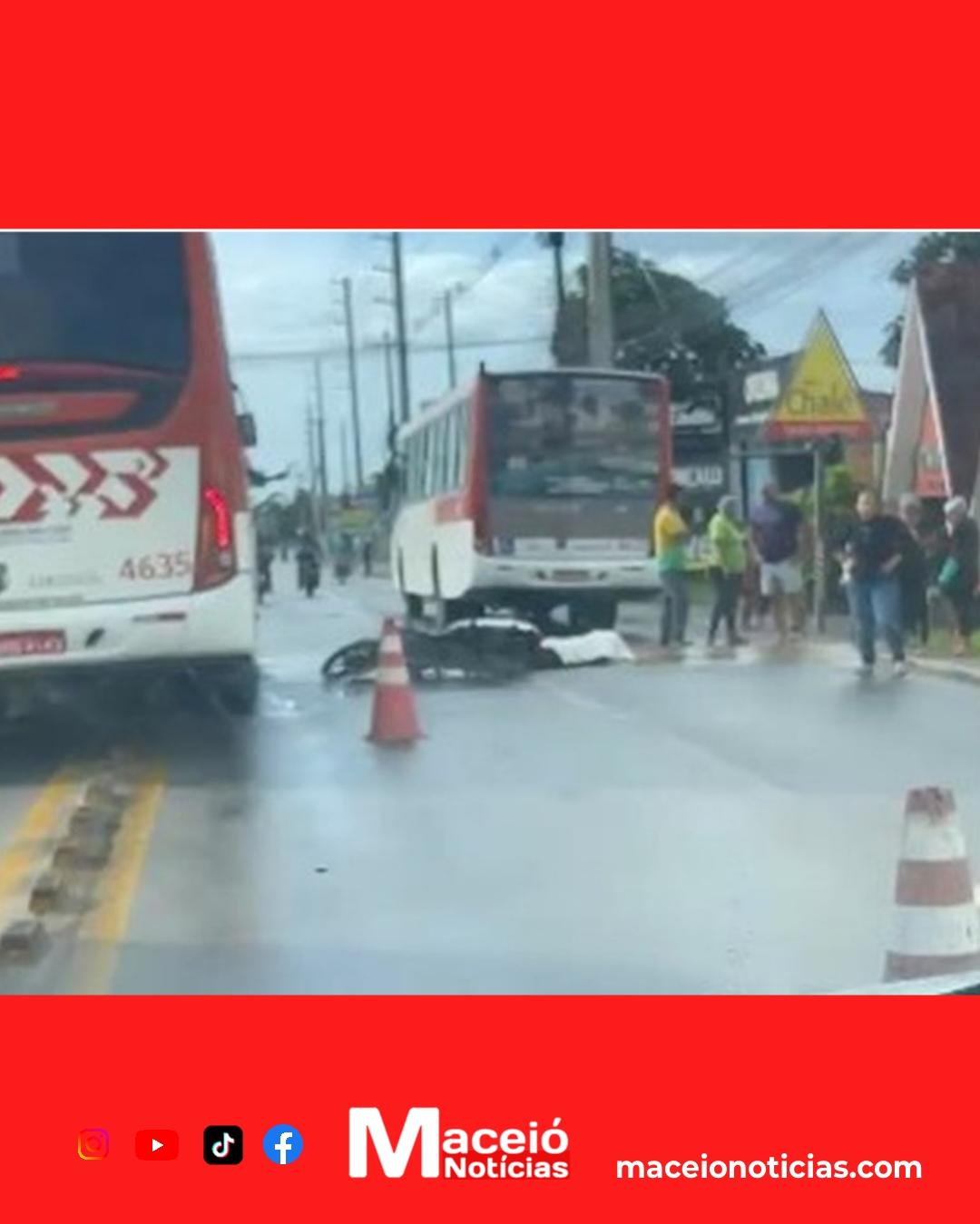 Acidente na Serraria termina em morte após queda de mulher em moto, atropelada por ônibus