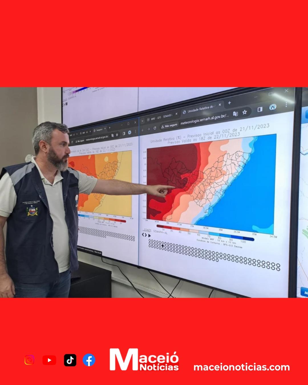 Alerta no tempo: Alagoas se prepara para dias de chuva e rajadas de vento até sexta-feira (24)