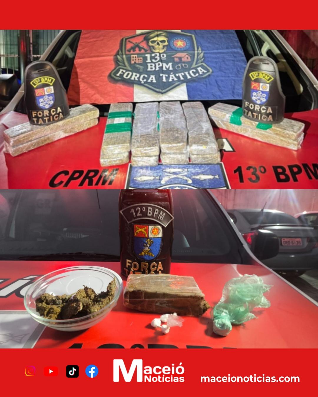 PM apreende mais de 11 kg de drogas e desarticula ações ligadas ao tráfico em Maceió