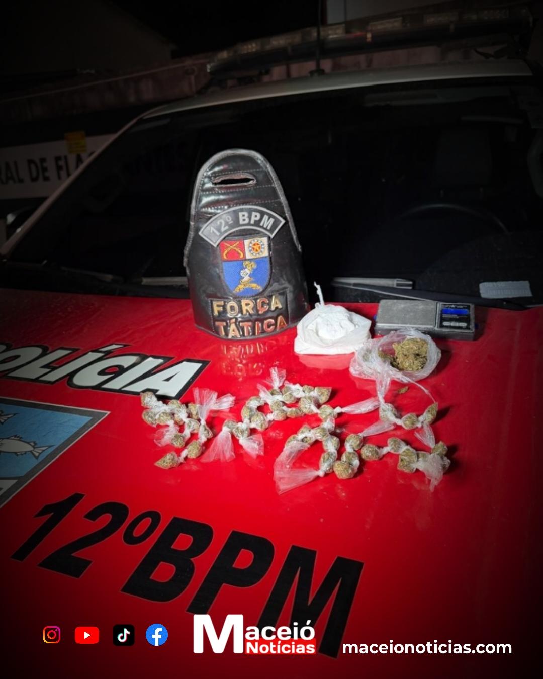 Polícia Militar prende suspeito de tráfico durante operação no Village Campestre 2, em Maceió.