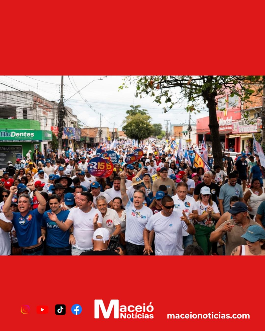 Multidão acompanhou caminhada de Renan Filho no Benedito Bentes, em Maceió, neste domingo (6)