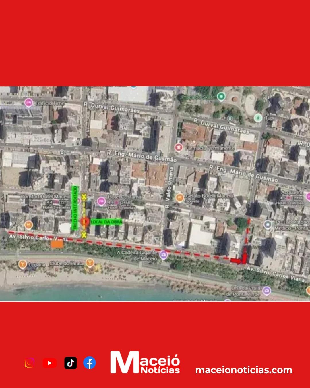 Obra emergencial de esgoto altera trânsito em rua da Ponta Verde
