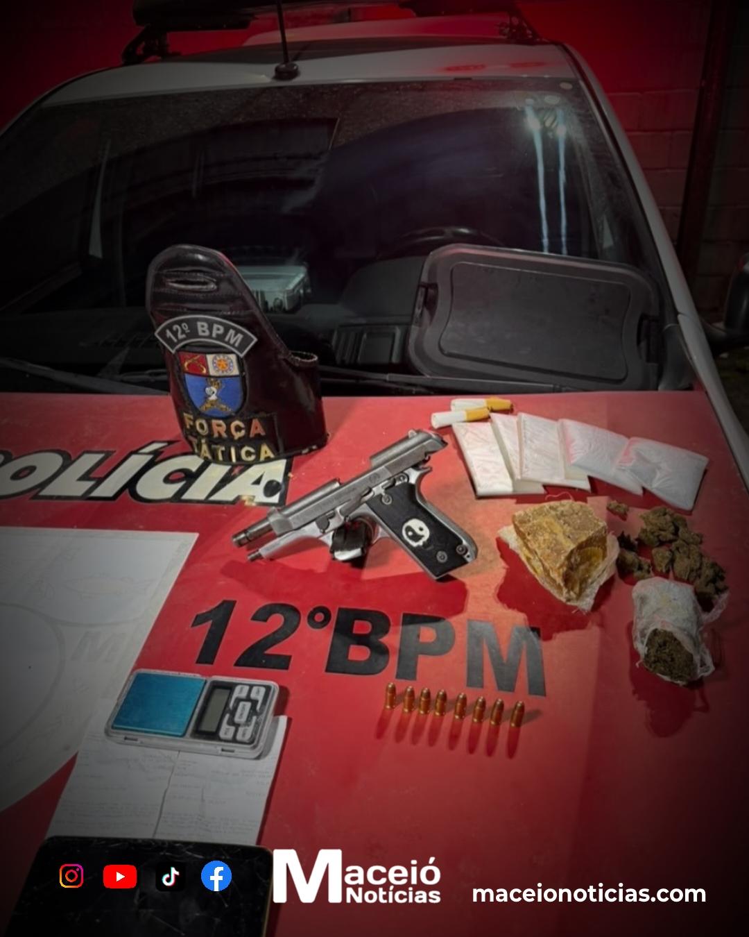 Força Tática prende suspeito de tentativa de homicídio e apreende arma e drogas em Maceió