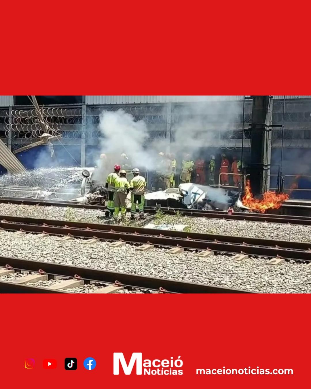 Queda de avião em Belo Horizonte deixa piloto morto e provoca incêndio sobre trilhos de trem