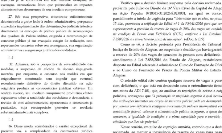 Alexandre de Moraes determina reserva de vagas para pessoas com deficiência no concurso da PM de Alagoas