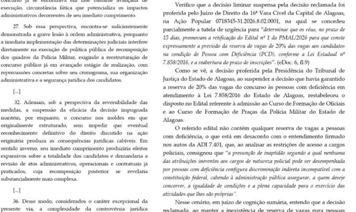 Alexandre de Moraes determina reserva de vagas para pessoas com deficiência no concurso da PM de Alagoas