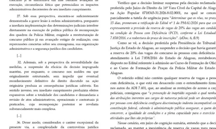 Alexandre de Moraes determina reserva de vagas para pessoas com deficiência no concurso da PM de Alagoas