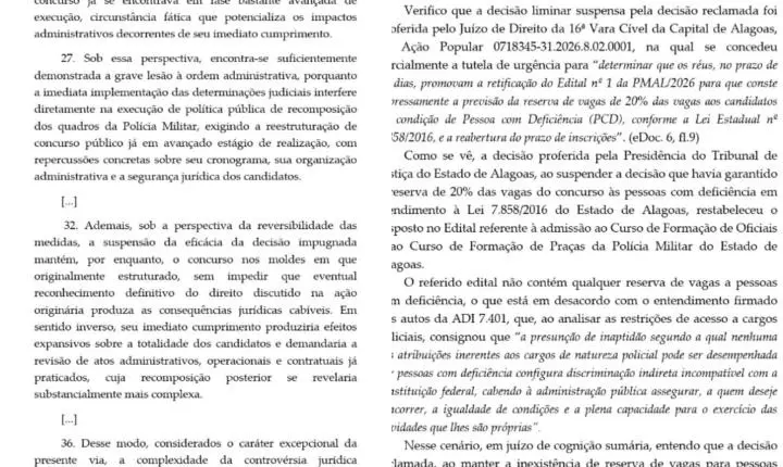 Alexandre de Moraes determina reserva de vagas para pessoas com deficiência no concurso da PM de Alagoas