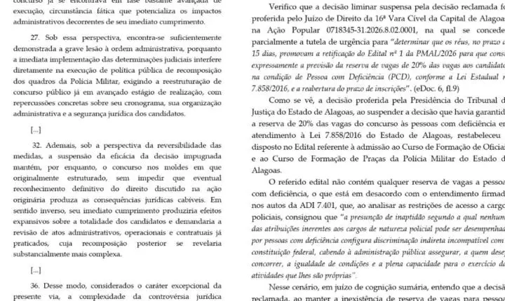 Alexandre de Moraes determina reserva de vagas para pessoas com deficiência no concurso da PM de Alagoas
