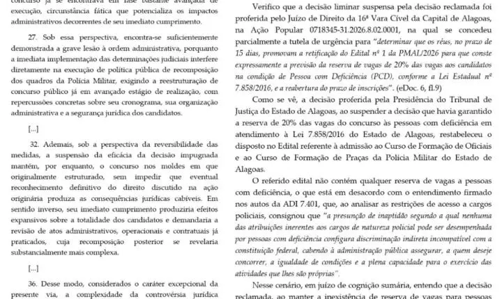 Alexandre de Moraes determina reserva de vagas para pessoas com deficiência no concurso da PM de Alagoas