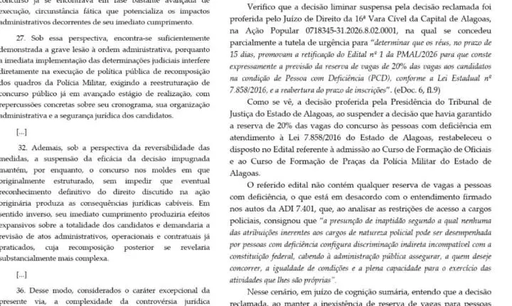 Alexandre de Moraes determina reserva de vagas para pessoas com deficiência no concurso da PM de Alagoas