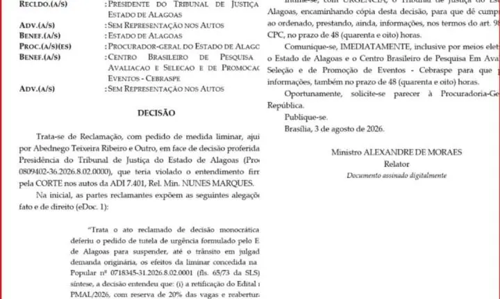 Alexandre de Moraes determina reserva de vagas para pessoas com deficiência no concurso da PM de Alagoas