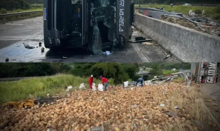 Motorista perde a vida após caminhão de cocos tombar na BR-101, em Pilar