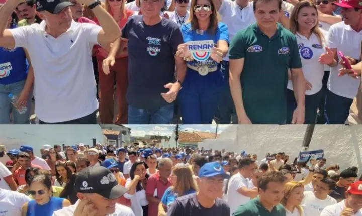 Renan Filho, Renan Calheiros e Paulo Dantas comandam adesivaço e caminhada em Arapiraca 